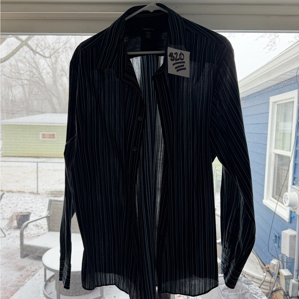 Men's Van Heusen Black Striped Dress Shirt